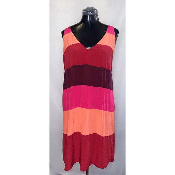 BCBG Max Azria Red Orange Stripe V-Neck Tank Dress Size XS - Picture 2 of 6